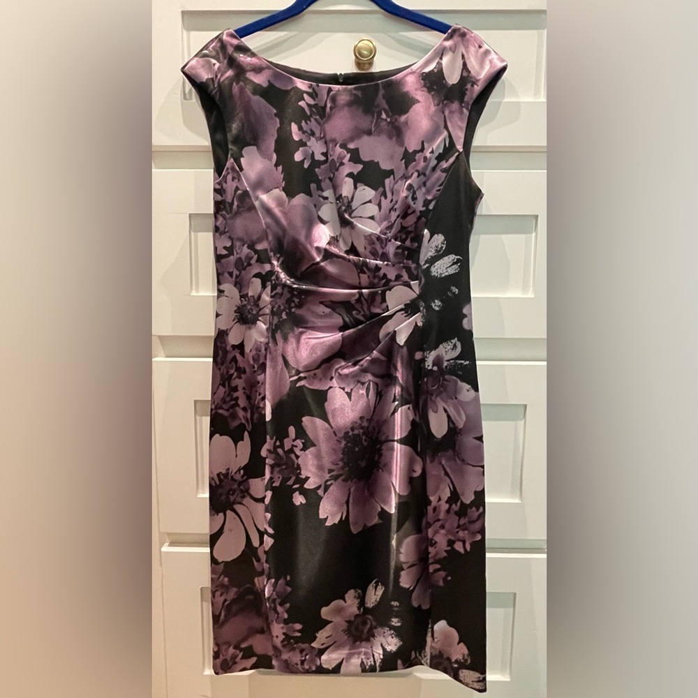 Purple and Pink Ruched Sheath Midi Dress